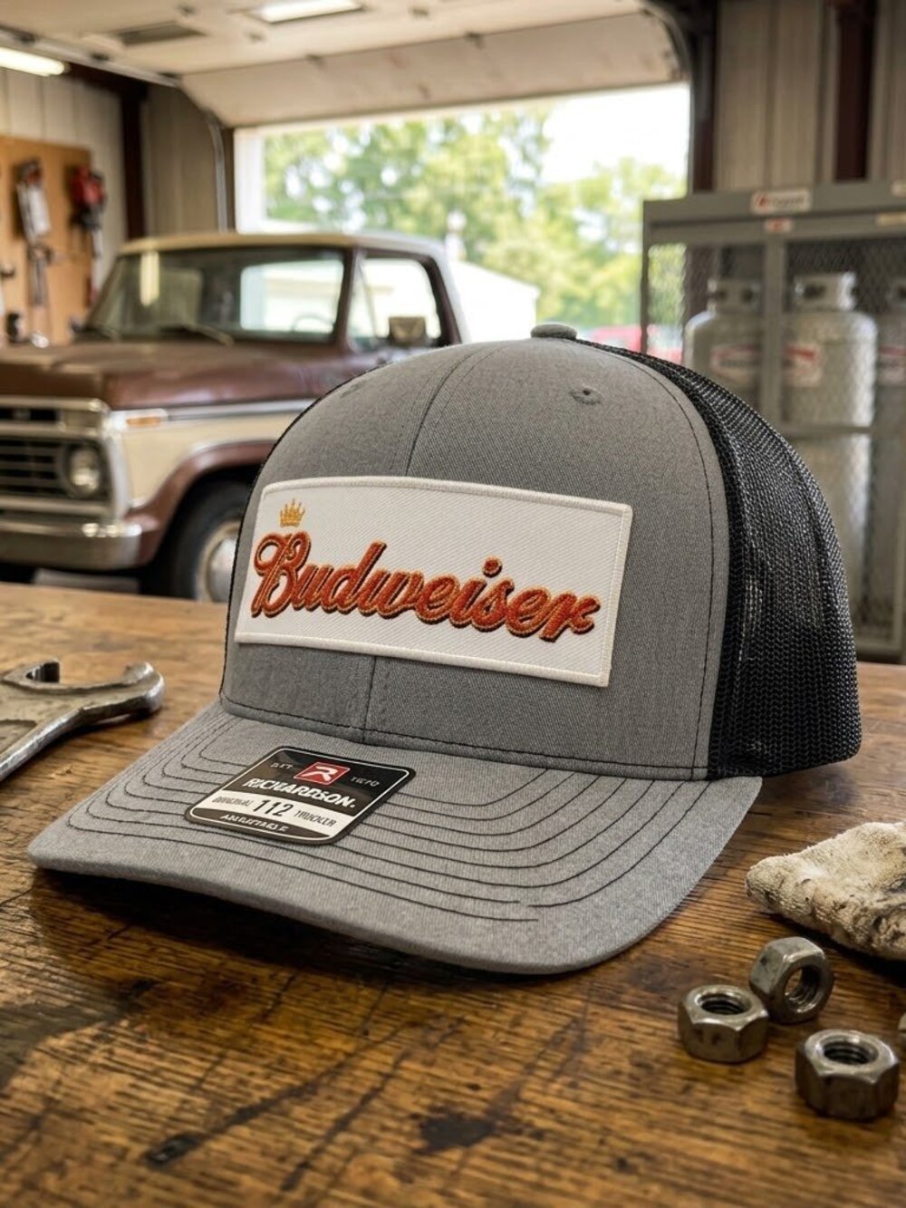 Retro Budweiser Hat Beer King of Beers Patch Grey Black Richardson 112 Cap USA N